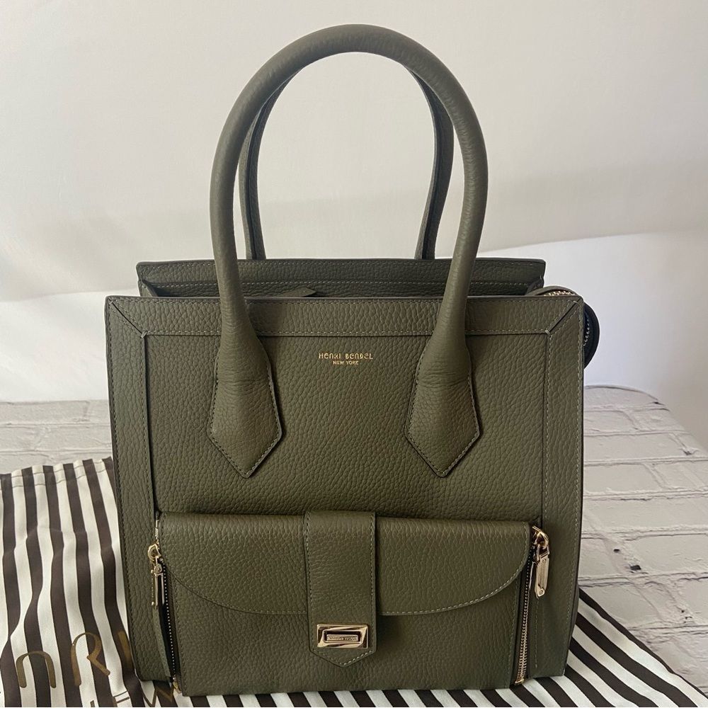 Henri Bendel Rivington Pebble Convertible Tote Large Olive Green